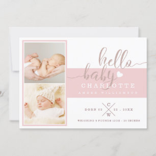 Baby Birth Announcement Card - Pink & White Stripe