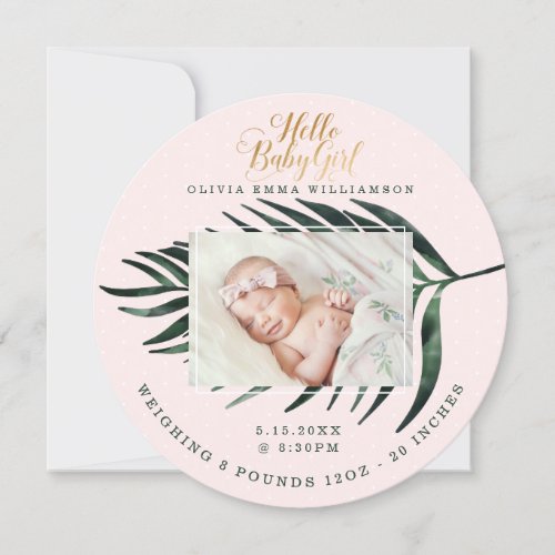 Baby Birth Announcement Card  Tropical Palm Leaf