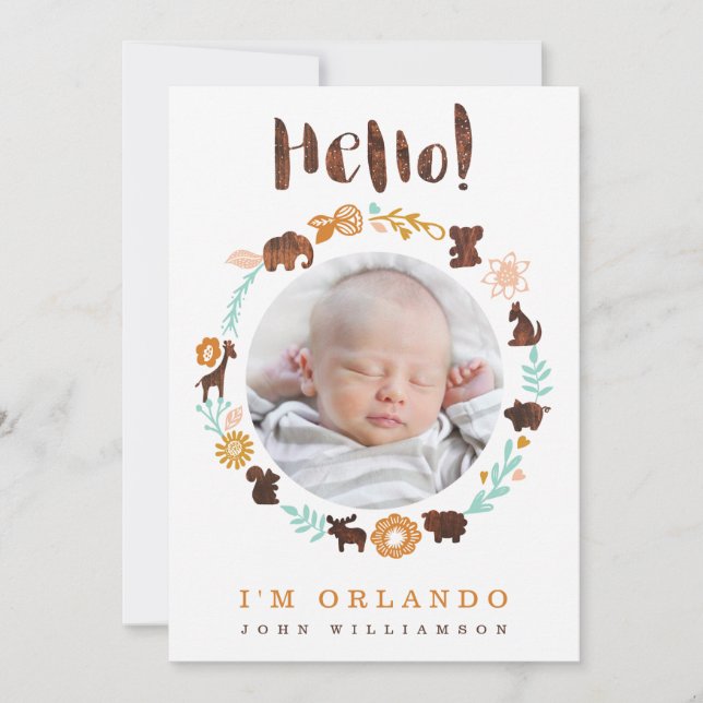 Baby Birth Announcement Card - Woodland Animals (Front)