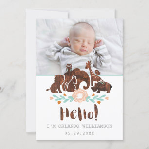Baby Birth Announcement Card - Woodland Safari