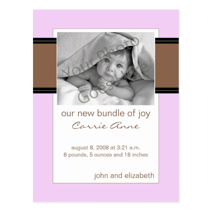 Baby Birth Announcement Chocolate Brown and Pink Postcards