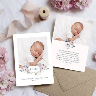 Baby Birth Announcement Floral Embellished Photo
