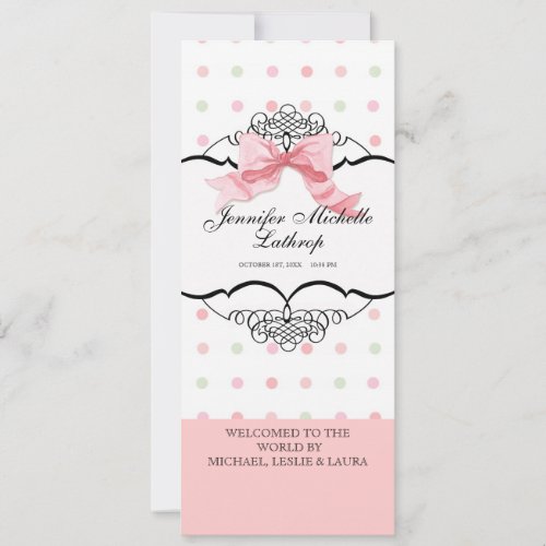 Baby Birth Announcement _ French Bow Dot Swirl