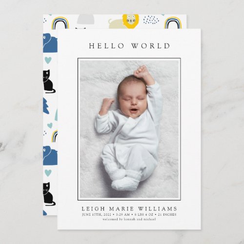 BABY BIRTH ANNOUNCEMENT Hello World Animals