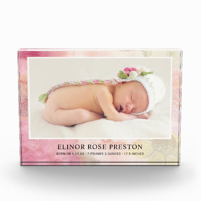 Baby Birth Announcement Keepsake Photo Block Frame (Front)