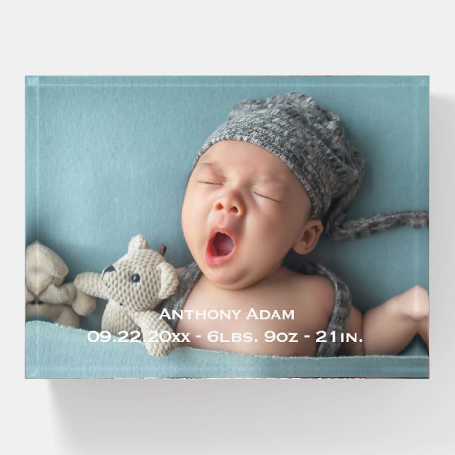 Baby Birth Announcement Keepsake Stats Paperweight (Front)