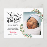 Baby Birth Announcement Photo Card Elegant Floral