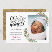 Baby Birth Announcement Photo Card Elegant Floral