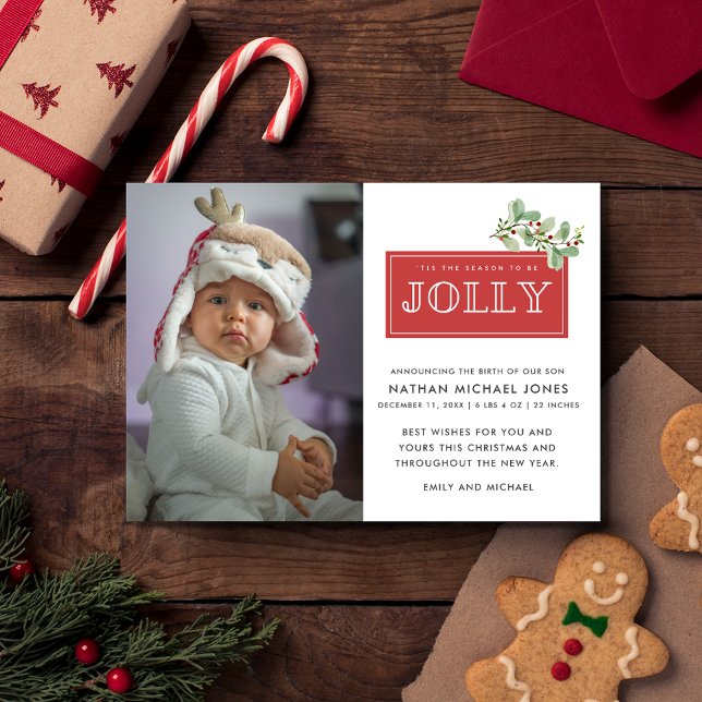 Baby Birth Announcement Photo Christmas  (New Baby Birth Announcement Photo Christmas Holiday Card)