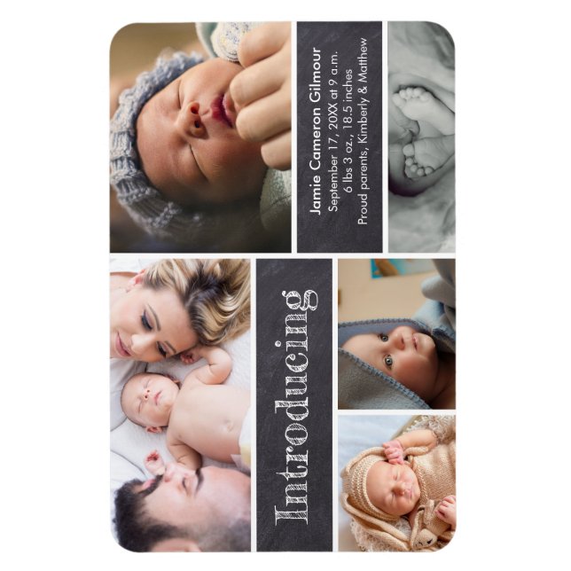 Baby Birth Announcement Photo collage Introducing Magnet (Vertical)