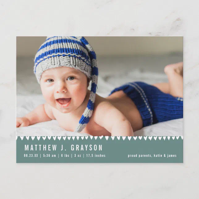 Baby Birth Announcement Photo Green Postcard Zazzle