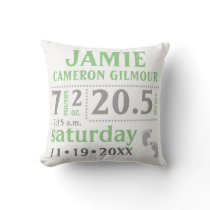 Baby Birth Announcement Pillow Green