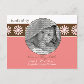 Baby Birth Announcement Pink Flowers Postcard