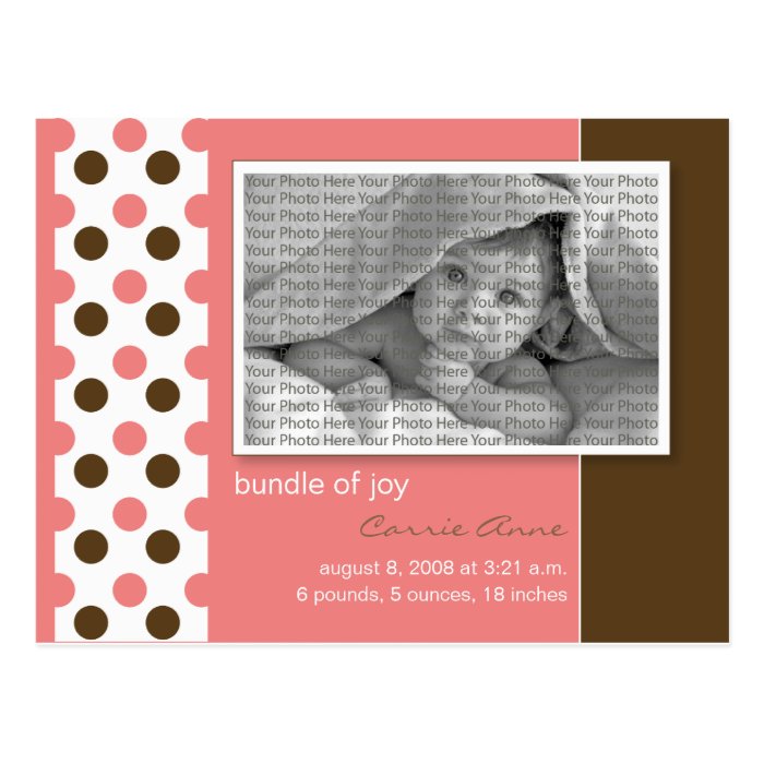 Baby Birth Announcement Pink Polka dots Post Cards