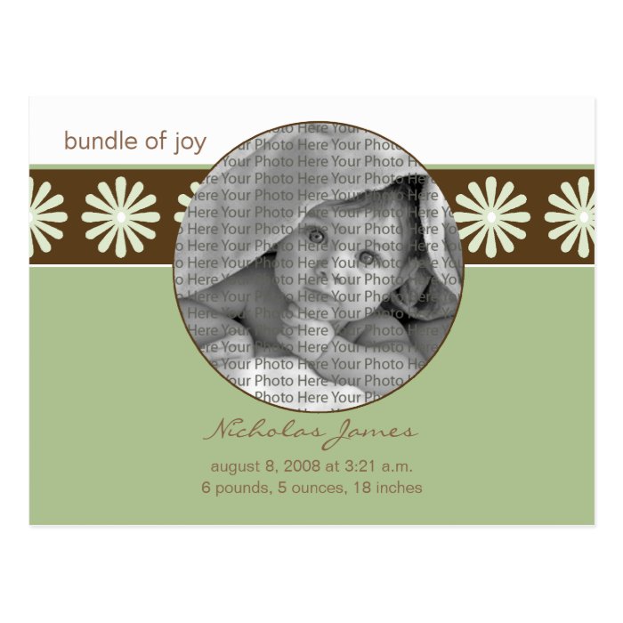 Baby Birth Announcement Sage Green Flowers Post Card
