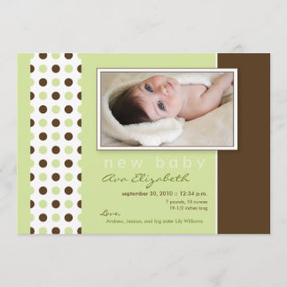 Baby Birth Announcement Sage Green Polka Dots