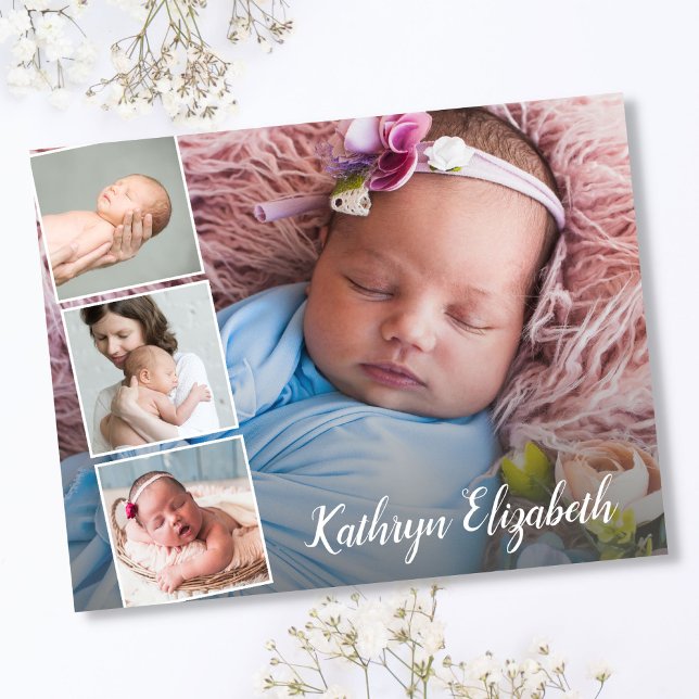Baby Birth Announcement & Thank You Photo Collage Postcard (Creator Uploaded)