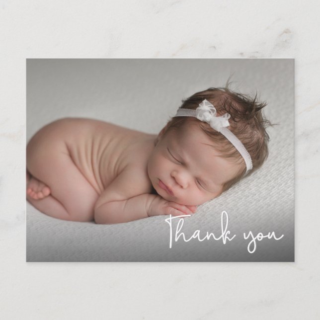 Baby Birth Announcement Thank You White Script Postcard (Front)