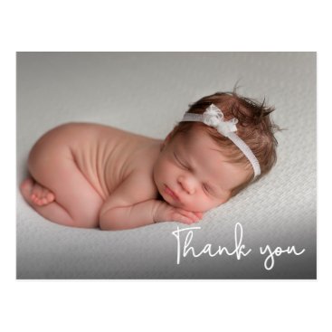 Baby Birth Announcement Thank You White Script Postcard Baby Birth Announcement Thank You White Script Postcard