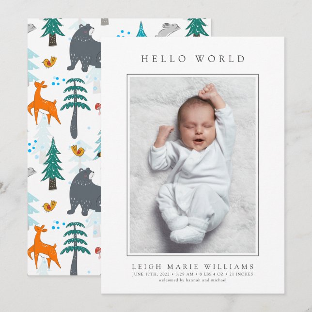 BABY BIRTH ANNOUNCEMENT Woodland Baby Animals (Front/Back)