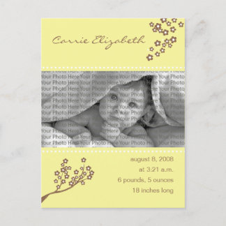 Baby Birth Announcement Yellow Branch Design