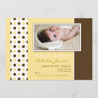 Baby Birth Announcement Yellow Polka Dots