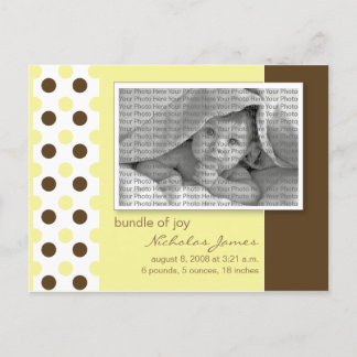 Baby Birth Announcement Yellow Polka Dots