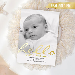 Baby Birth Gold Foil Hello Simple Announcement