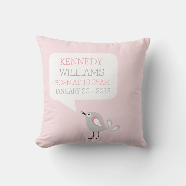 Baby Birth Keepsake Custom Pillow | Pastel Pink (Front)