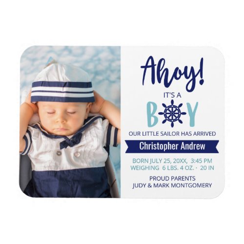 Baby Birth Nautical Ahoy its A Boy Photo Magnet