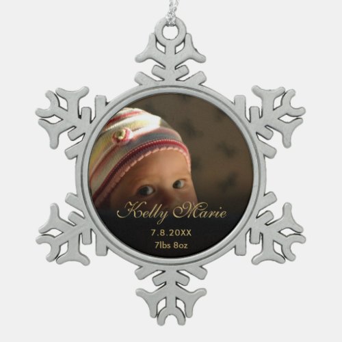 Baby Birth Photo Keepsake Snowflake Pewter Christmas Ornament