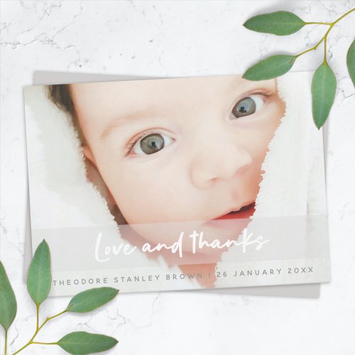 Baby Birth Photo  Modern Cute New Simple White Thank You Card