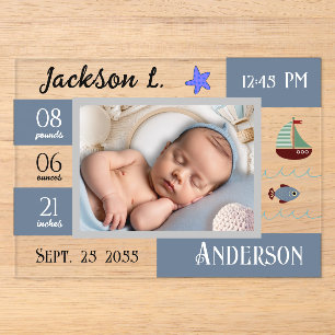 Baby Birth Statistics One Photo Announcement