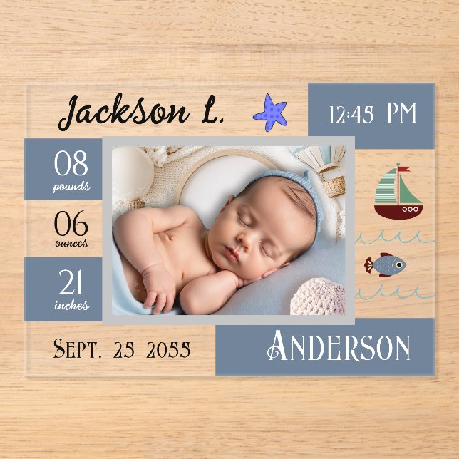 Baby Birth Statistics One Photo Announcement  (Front)