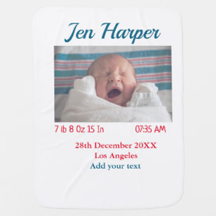 Baby birth stats add name place date keepsake memo baby blanket