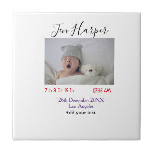 Baby birth stats add name place date keepsake memo ceramic tile
