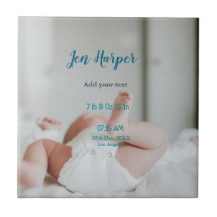 Baby birth stats add name place date keepsake memo ceramic tile