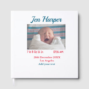 Baby birth stats add name place date keepsake memo foil guest book