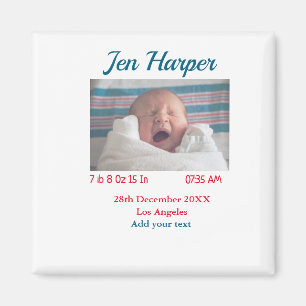 Baby birth stats add name place date keepsake memo magnet