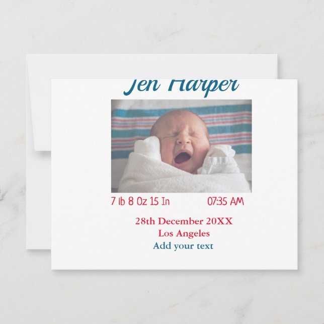 Baby birth stats add name place date keepsake memo note card (Front)