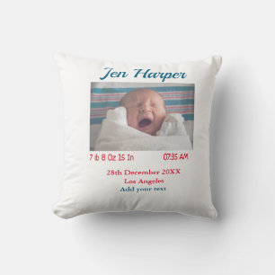 Baby birth stats add name place date keepsake memo throw pillow