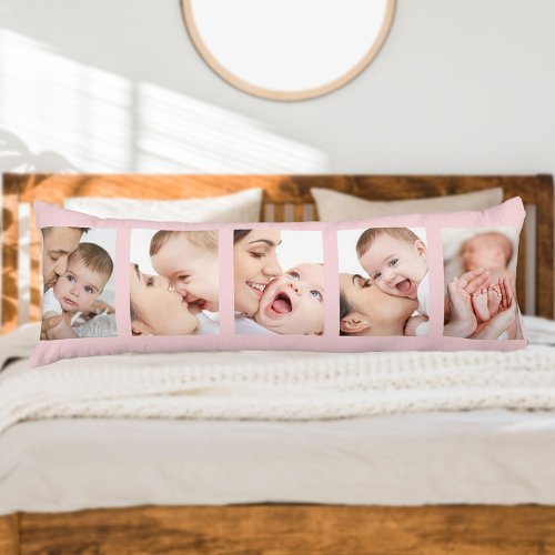 Baby Birth Stats and 5 Photo Strip Collage Pink Body Pillow