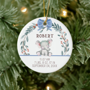 Baby Birth Stats Animal Baby First Christmas  Ceramic Ornament