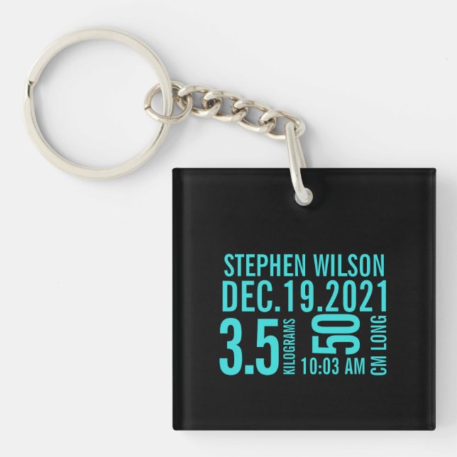 Baby Birth Stats Announcement Photo Keychain (Front)