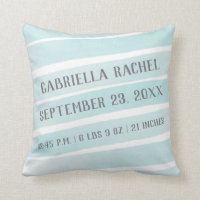 Baby Birth Stats Aqua Blue Painted Stripes Throw Pillow