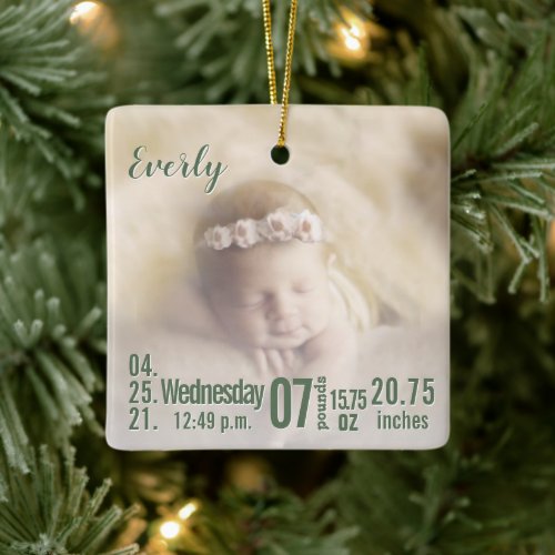 Baby Birth Stats Birth Record Christmas Photo Cera Ceramic Ornament