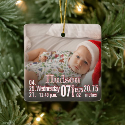 Baby Birth Stats Birth Record Christmas Photo Cera Ceramic Ornament