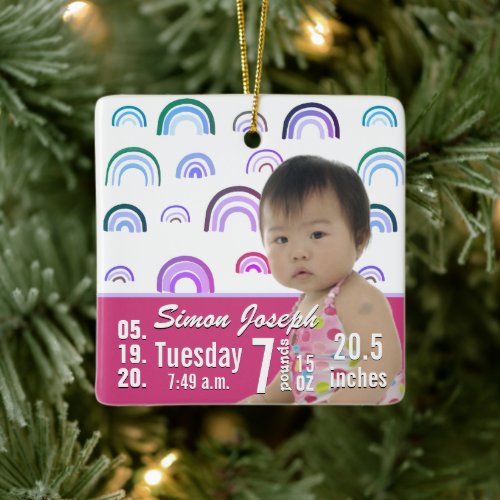 Baby Birth Stats Birth Record Christmas Photo Cera Ceramic Ornament