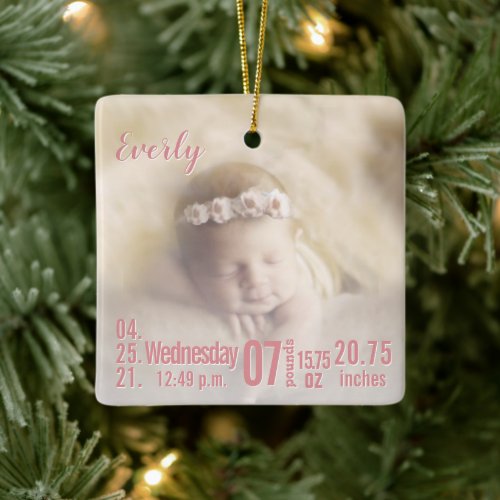 Baby Birth Stats Birth Record Christmas Photo Cera Ceramic Ornament