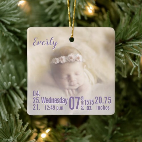 Baby Birth Stats Birth Record Christmas Photo Cera Ceramic Ornament